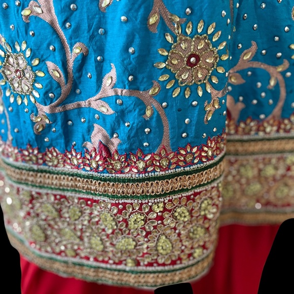 New, Never worn. Beautiful Blue & Red Salwar Kameez suit with Dupatta. - Picture 10 of 16